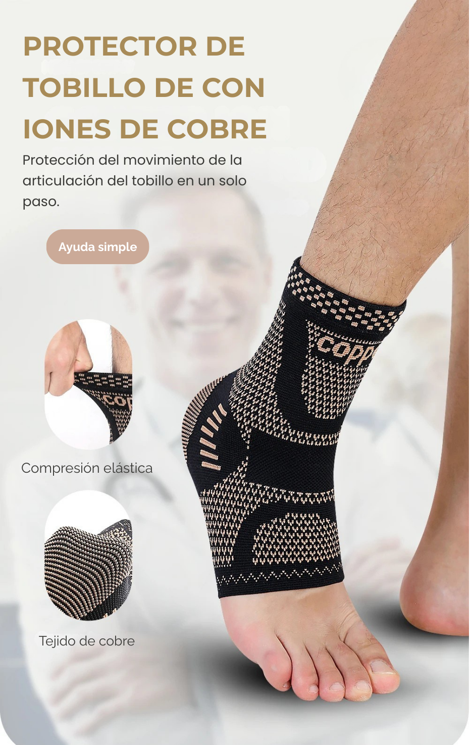 Tobillera con Cobre Infundido — Soporte Compresivo para Deportes y Uso Diario