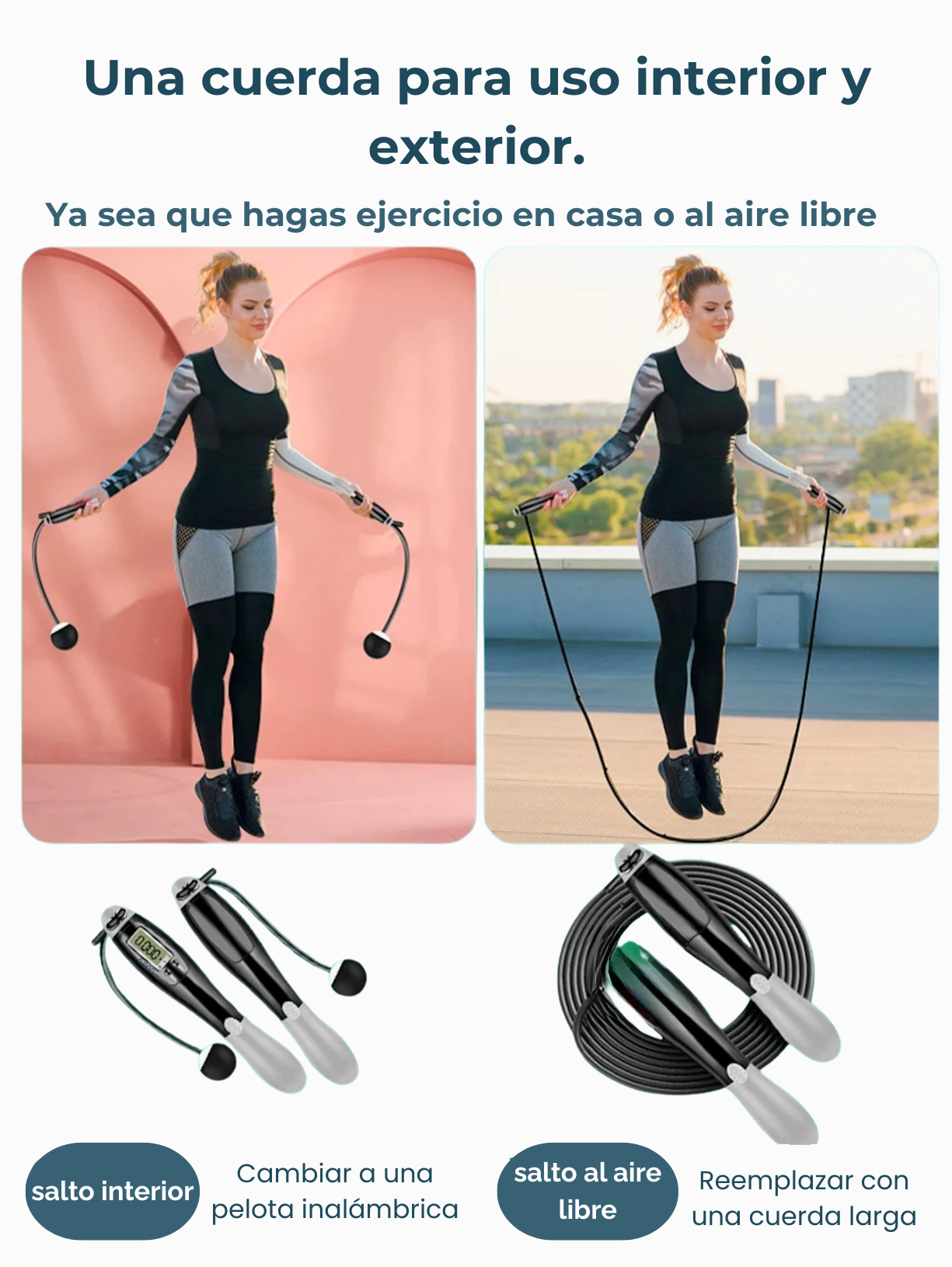 Kit Cuerda de Saltar Multifuncional — Con Cuerda/Sin Cuerda, Contador LED, Ideal para Interiores