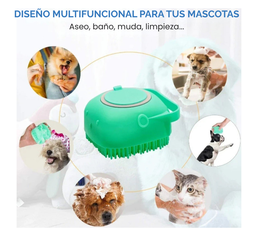 Cepillo de Baño 2 en 1 para mascotas: Masaje + Dispensador