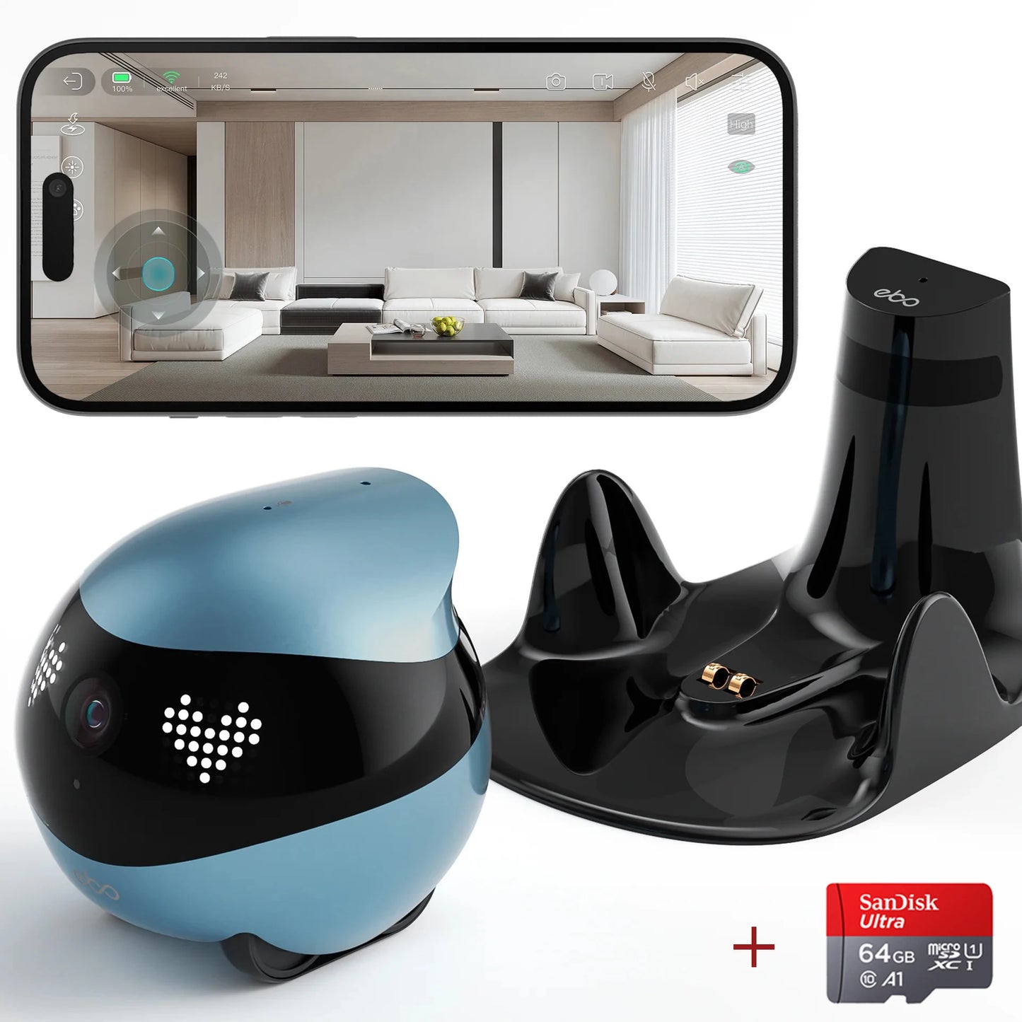 EBO Air2 – Robot Compañero Desmontable para Mascotas, Monitoreo en Casa y Cámara Inteligente con Control Remoto Inalámbrico