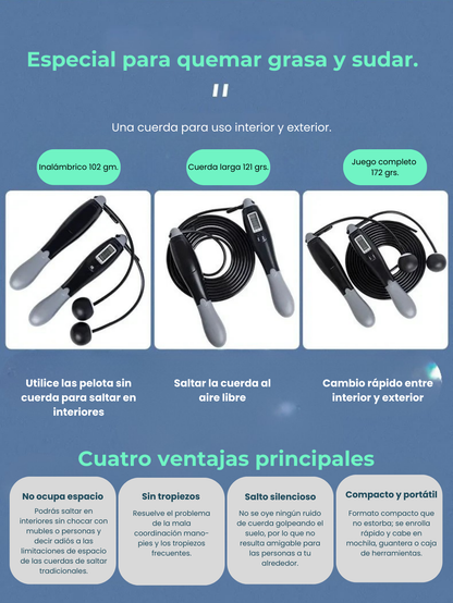 Kit Cuerda de Saltar Multifuncional — Con Cuerda/Sin Cuerda, Contador LED, Ideal para Interiores