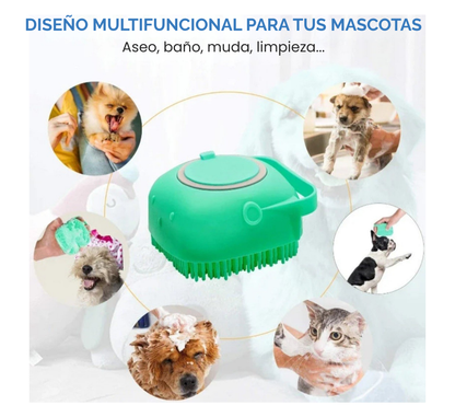 Cepillo de Baño 2 en 1 para mascotas: Masaje + Dispensador